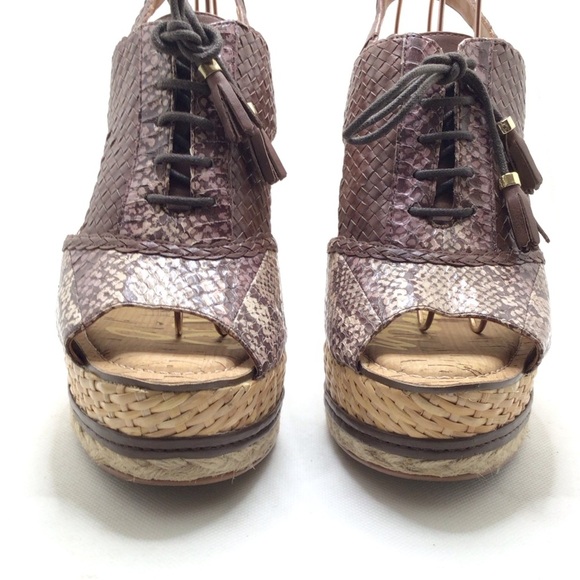 Sam Edelman Tinely Brown Snake Print Lace Up Platform Wedge Sandal Size 10M - Picture 7 of 11